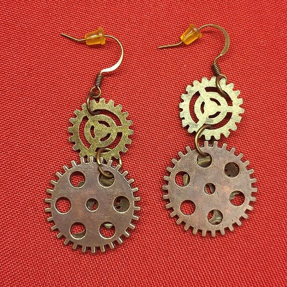 Dangling Gear Earrings Tree of Life Bronze - Picture 4 of 9